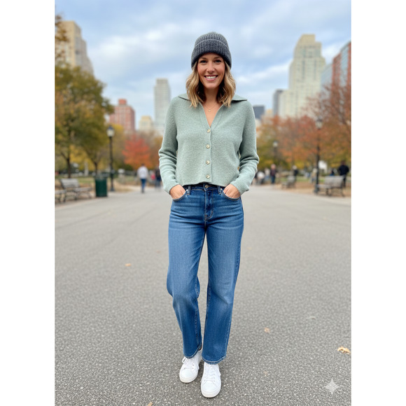 VINCE 100% cashmere Thick V neck Collared cardigan sage minimalist Size XS - Picture 1 of 6